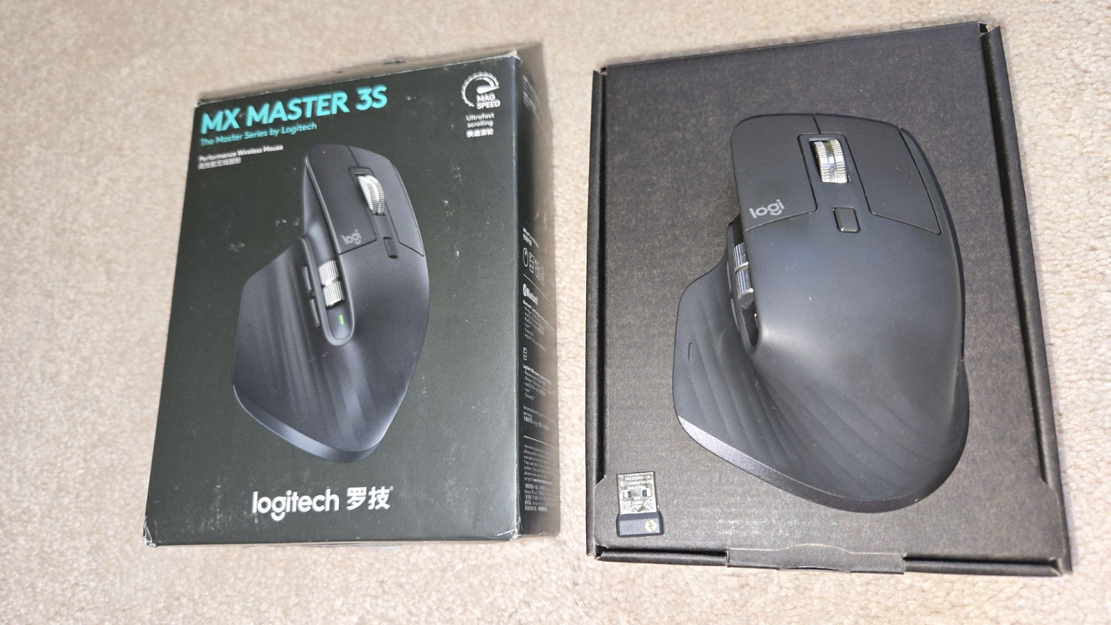 Logitech MX Master 3S Bluetooth + Receiver Dongle; Fast Scrolling 8K DPI PC/Mac