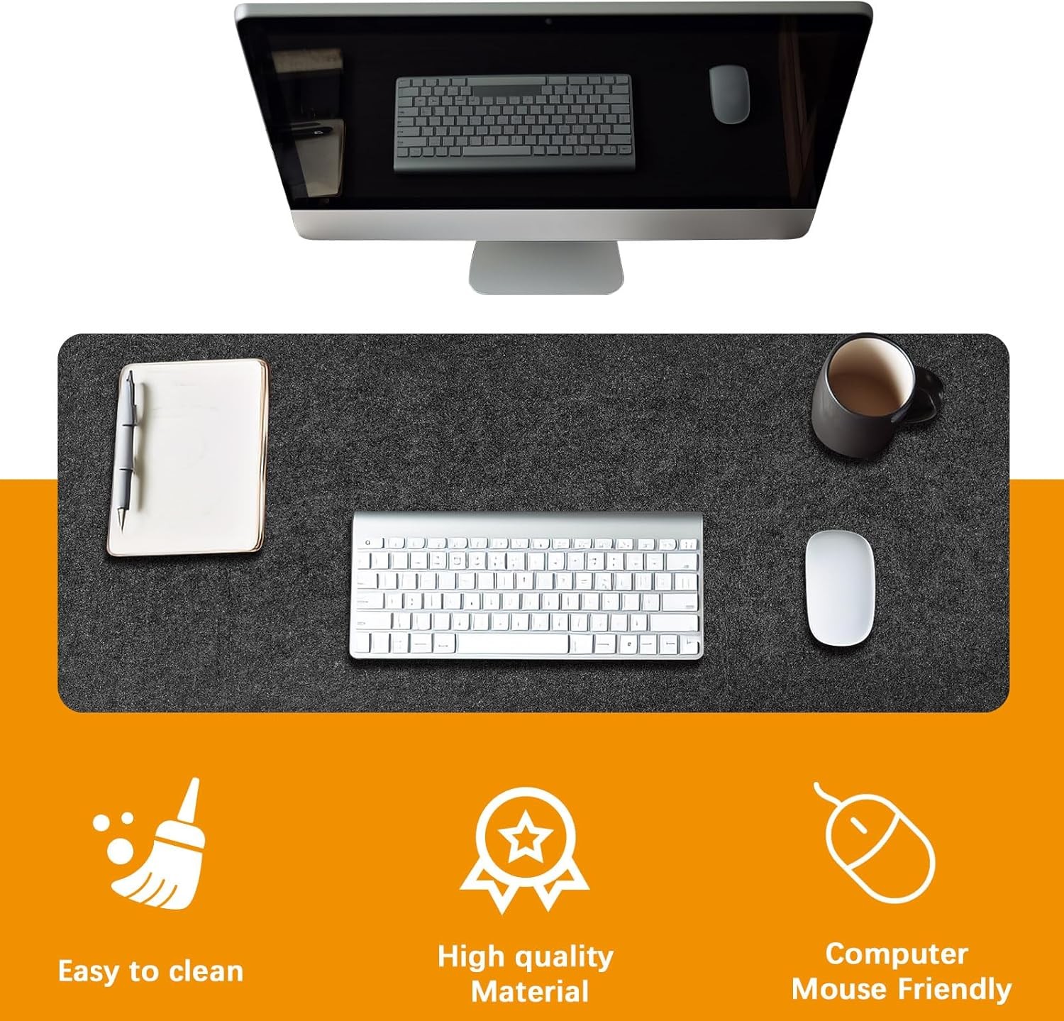 Large Felt Desk mat, 40”x16” with Non-Slip Full Desk Mouse Pad,Office Computer