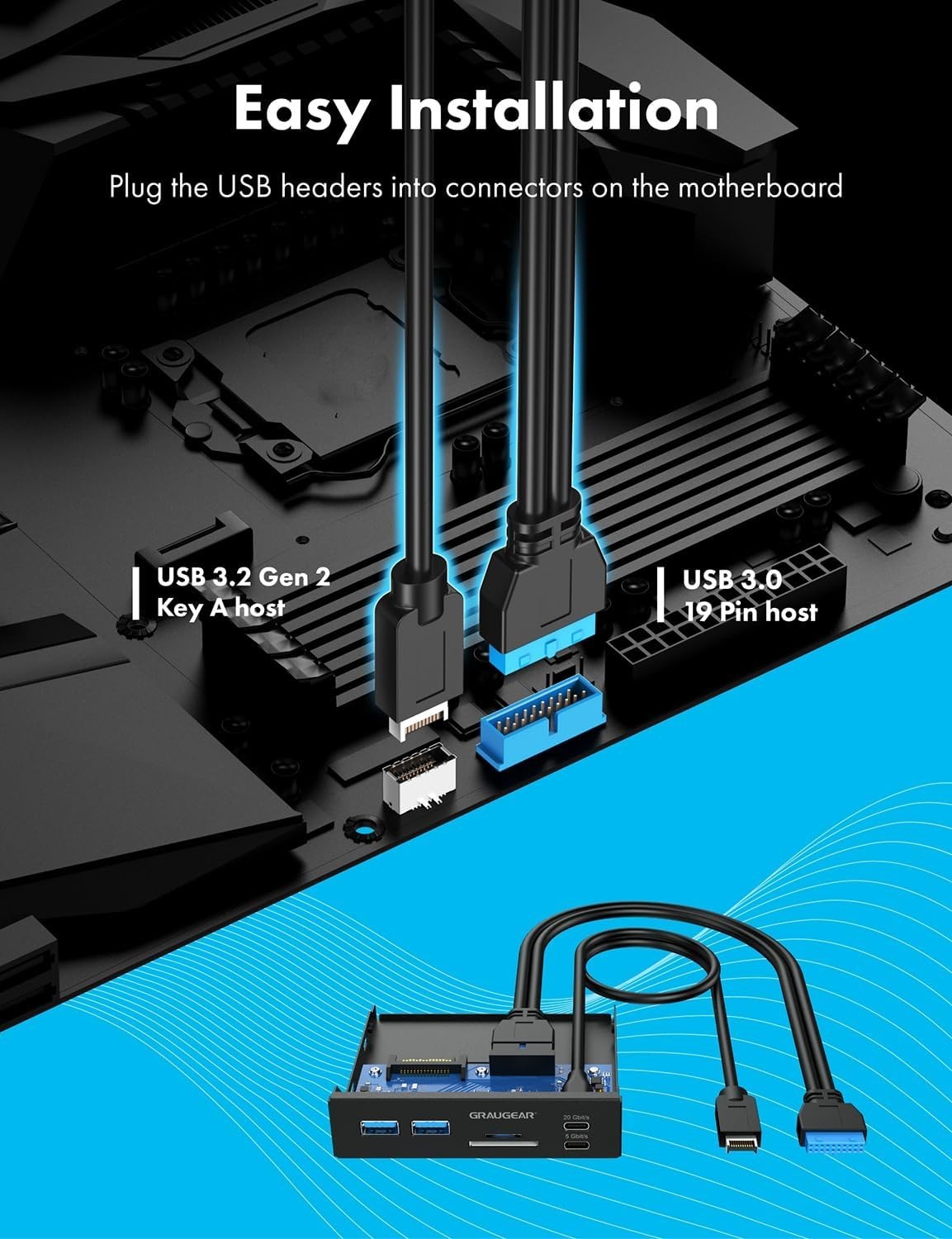 3.5 Inch Front Panel USB C Hub, SD/microSD Internal Card Reader, 20Gbps USB 3…