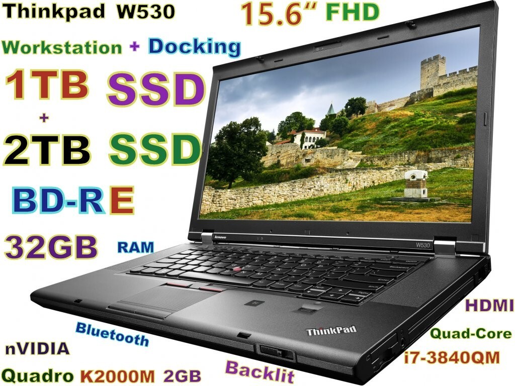 Workstation Thinkpad W530 i7-Quad FAST 3TB SSD BDRE 32GB 15.6 Quadro K2000M Dock