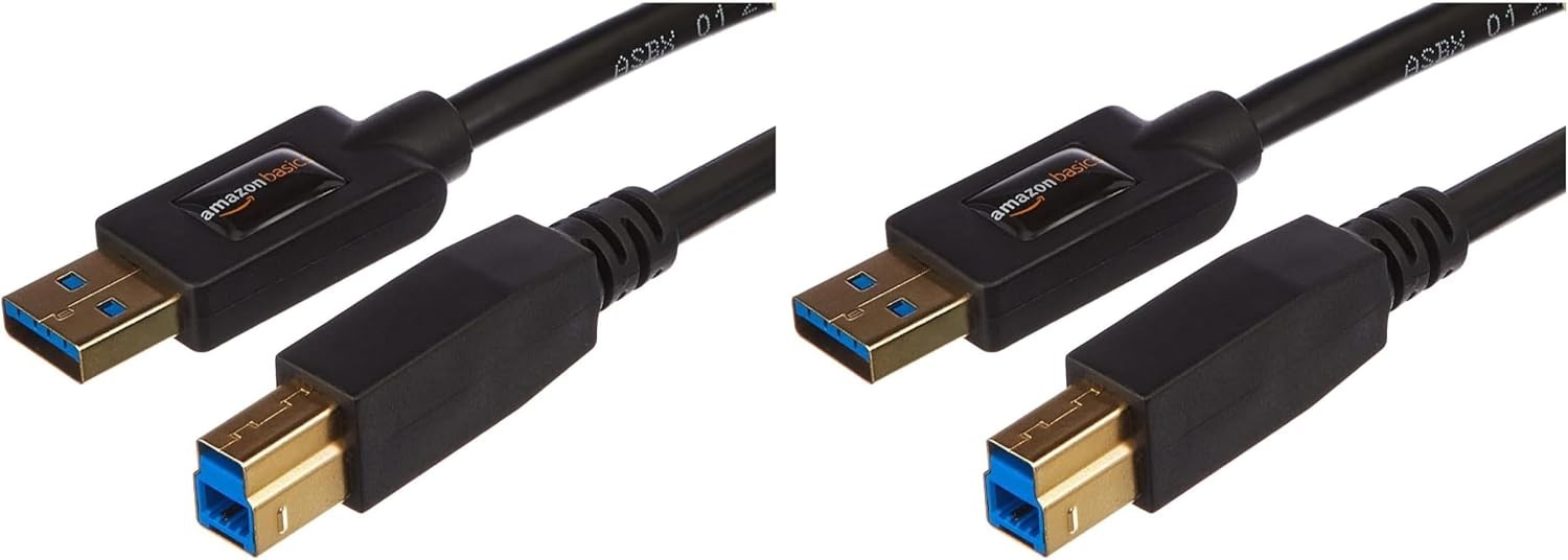 Amazon Basics USB-A to USB-B 3.0 Cable, 4.8Gbps High-Speed w/ Gold-Plated