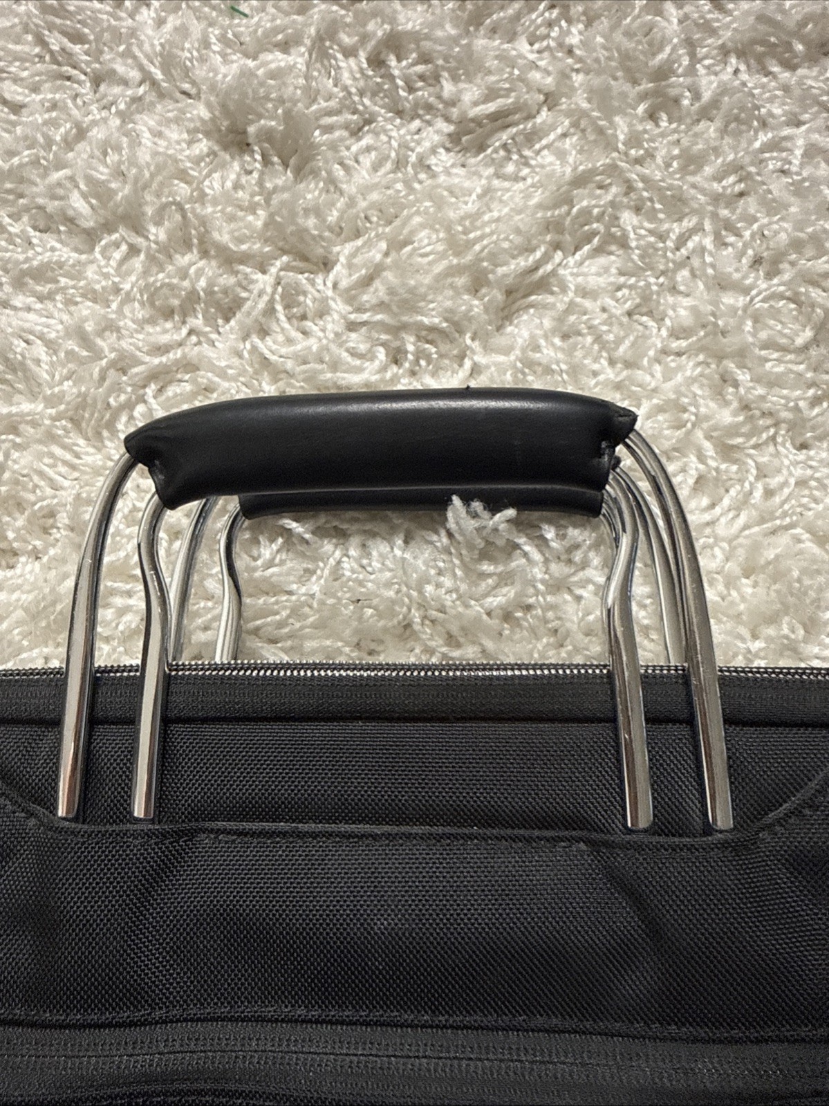 TUMI Vintage Leather Fabric Breif Case Black Several Pockets Double Handles