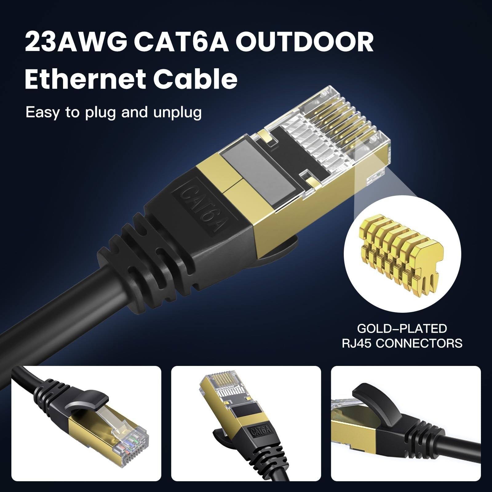 100ft CAT6A Ethernet Cable – 10Gbps High Speed, Weatherproof, Direct Burial, RJ4