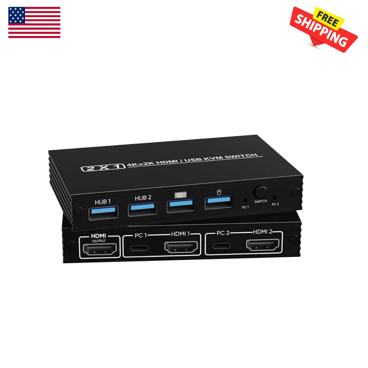 Plug and Play HDMI KVM Switch 1 Monitor for 2 Computers 4K 60Hz 4 Way USB 2.0…