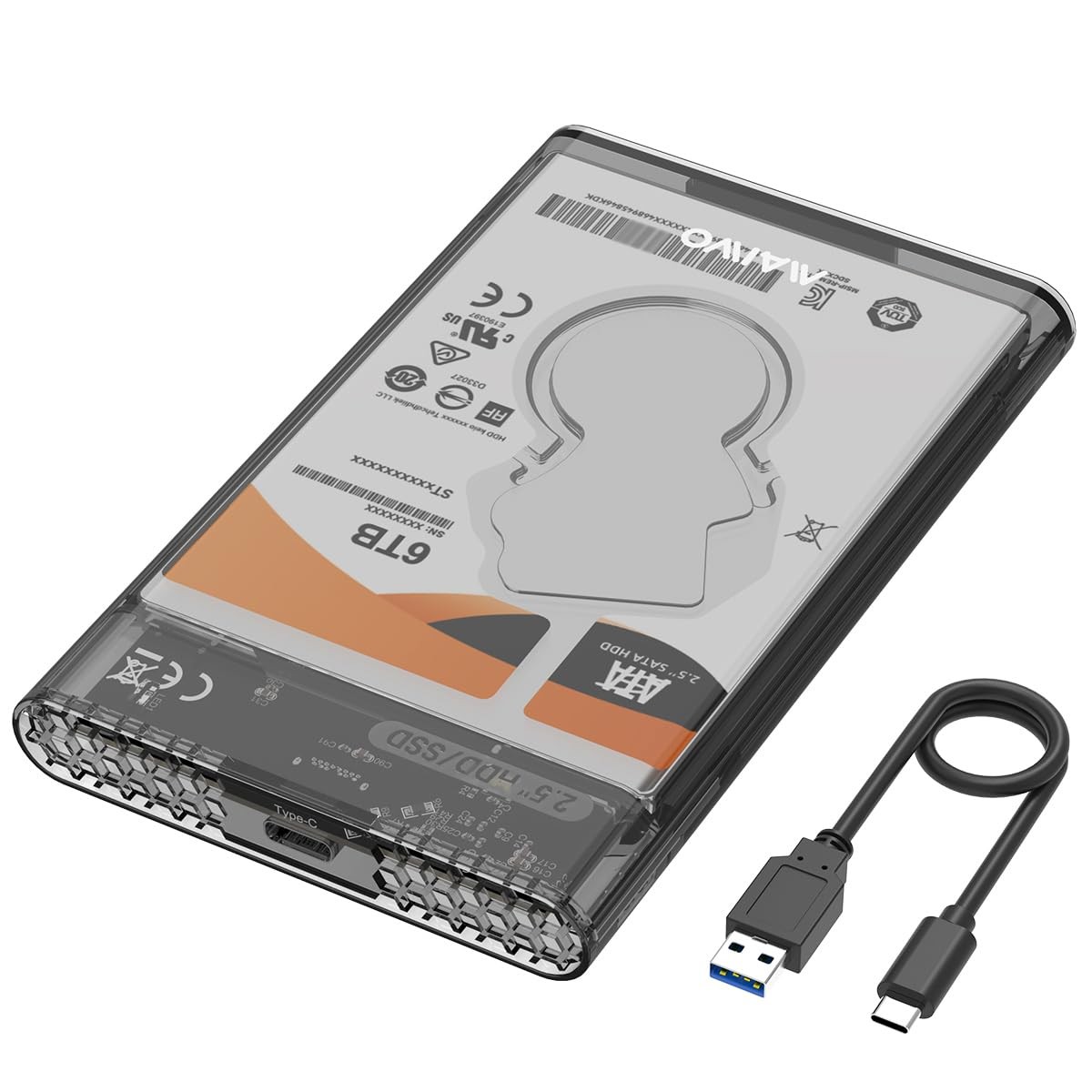 MAIWO External Hard Drive Enclosure for 7mm 9.5mm 2.5 inch SATA Black