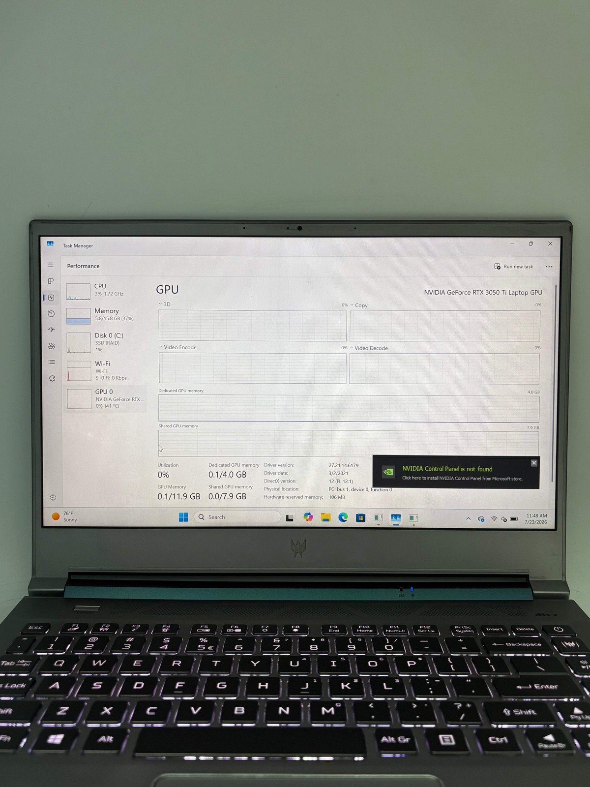 Acer Predator Triton 300 SE 14″ Core i7-11375H 16GB RAM 512GB SSD GeForce RTX 30
