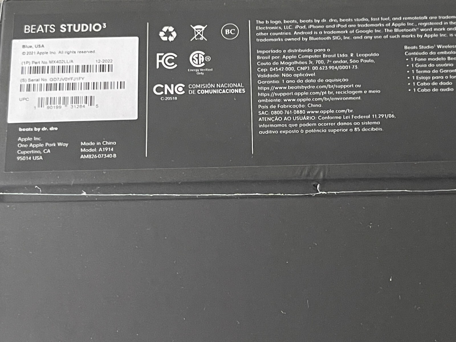 Beats Studio 3 Studio3 Wireless Apple W1 Headphone Chip Class 1 MX402LL/A – Blue
