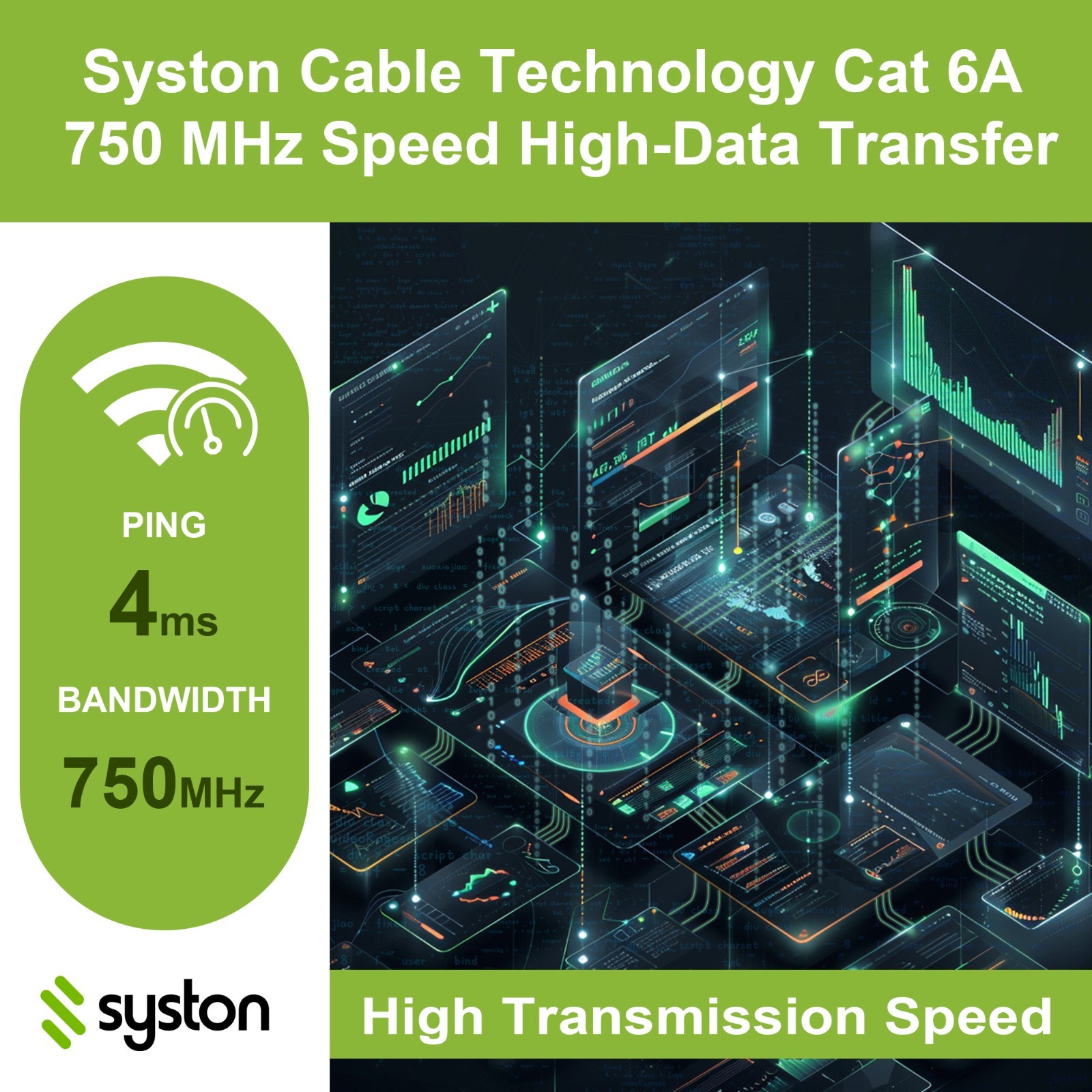Syston CAT 6A+ F/UTP Ethernet Cable Shielded CMR 700 MHz Bulk 20/50/100/150ft