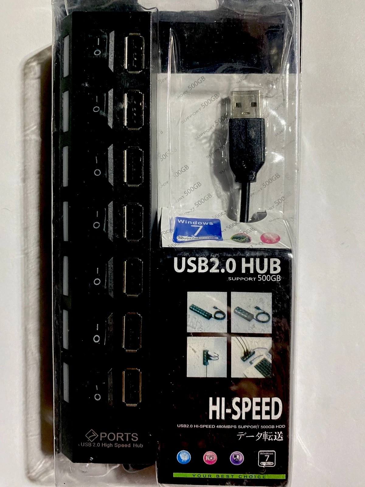 USB2.0 Hi-Speed 480MBPS 500GB HDD 7 Port USB Hub