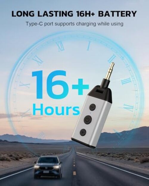 B04 Bluetooth 5.4 Car Adapter, 180° Rotatable AUX Audio Receiver, Hands-Free