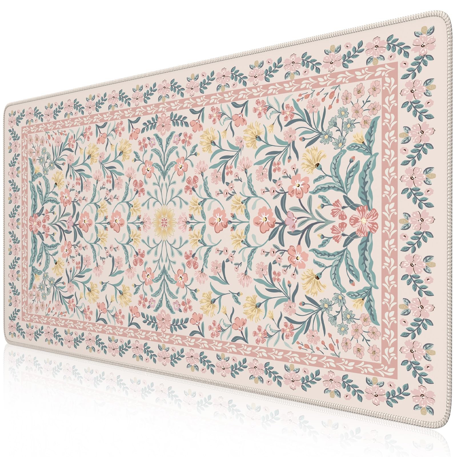 Pink Floral Desk Mat, Desk Pad, XXL Large Mouse Pad, Anti-Slip Big Mousepad w…