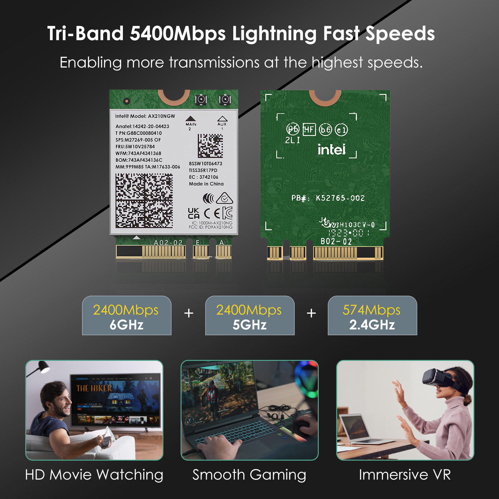 WiFi7 BE200 Wireless Card Tri-band WiFi 6E AX210 Network Card for Laptop Desktop