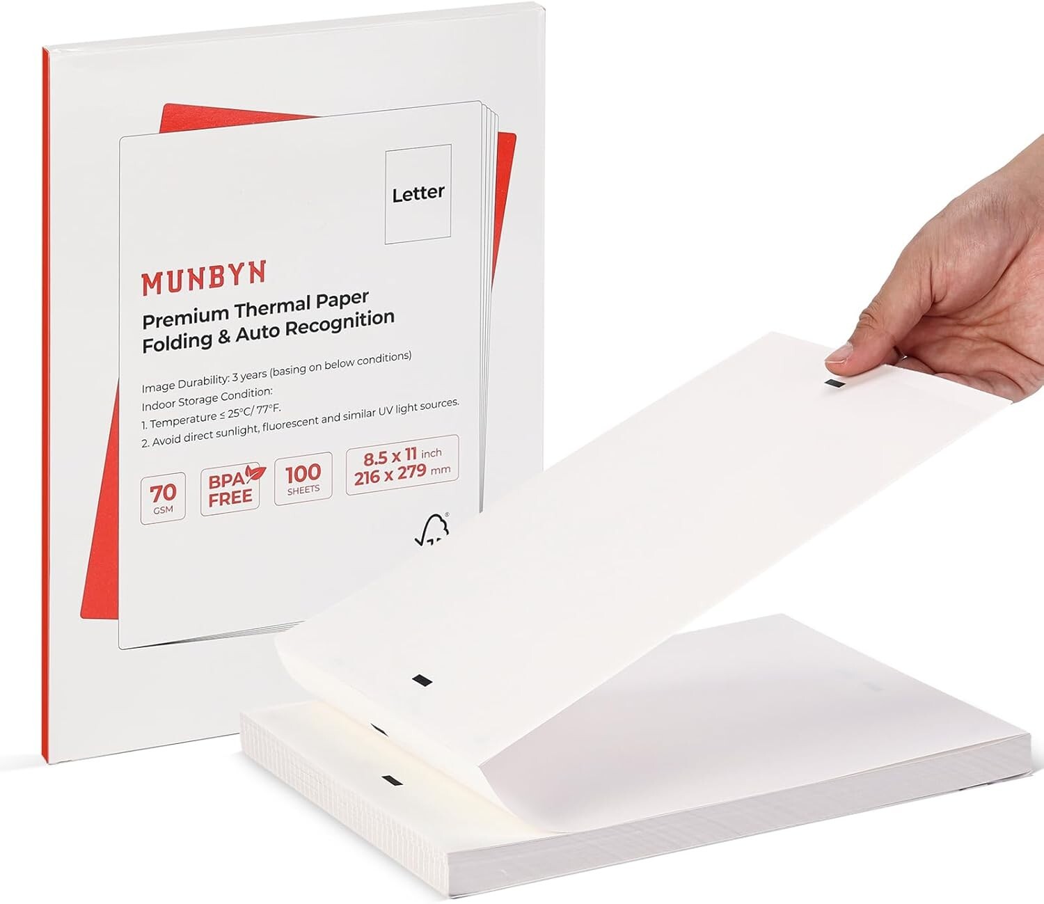 MUNBYN Thermal Printer Paper 8.5 x 11 In, US Letter Size Thermal Paper 100 Sheet