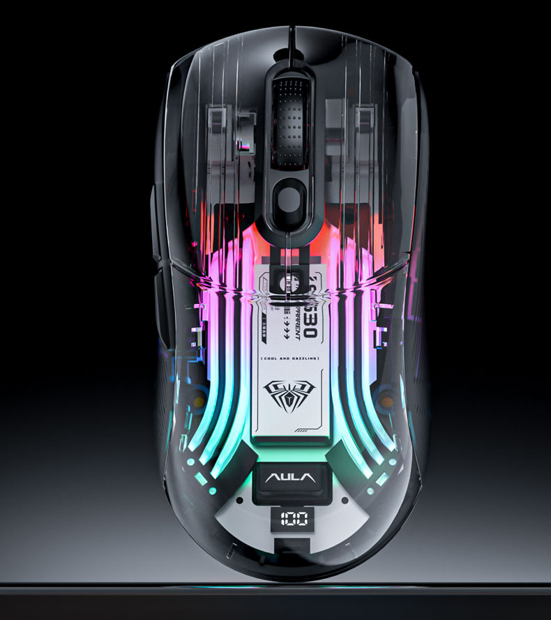 AULA SC630 Transparent Gaming Mouse – Tri-Mode Connectivity with Cool Backlight