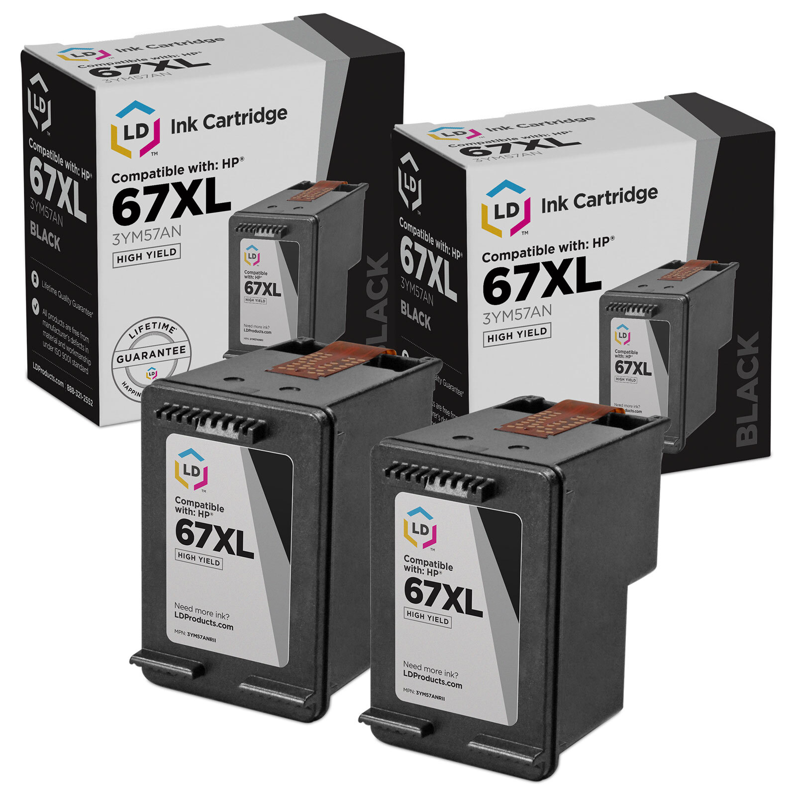 LD Replacement for HP 67XL / 3YM57AN Black High Yield Ink Cartridges 2-Pack