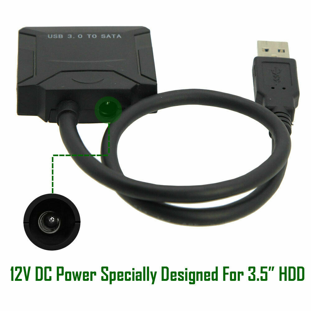 USB 3.0 to SATA III Adapter for 2.5″ 3.5″ SSD HDD Hard Drive with 12V/2A Power