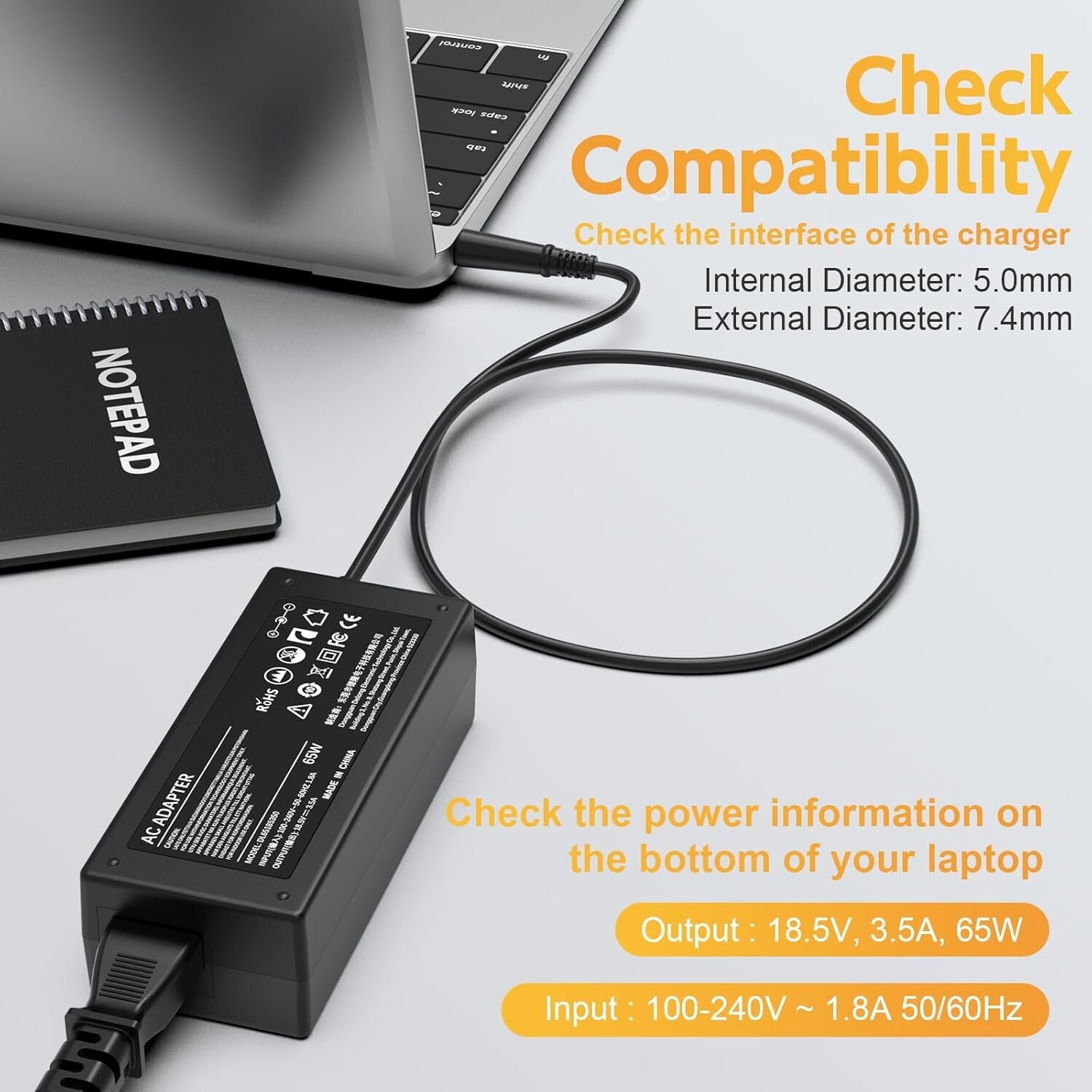 Compatible HP Pavilion G6/G7/DV4-7 18.5V 3.5A 65W Laptop Charger Power Cord