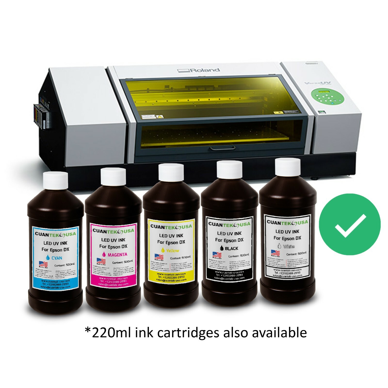 UV LED Inks 5 x 500ml CMYKW for Epson i3200 DX5 DX7 XP600 L800 DTF – MADE IN USA