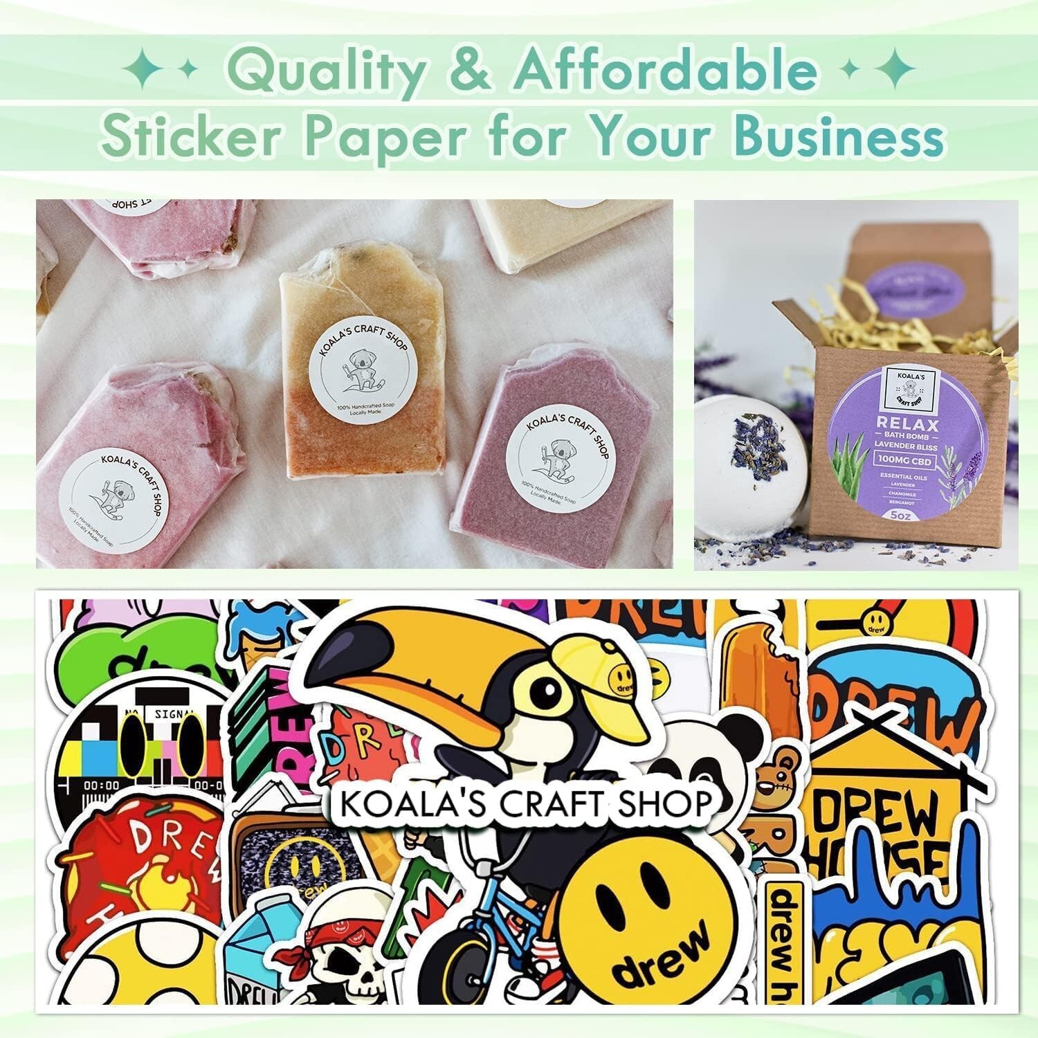 Koala Printable Vinyl Sticker Paper 4 Rolls 13″X32.8 FT Matte White Inkjet Print