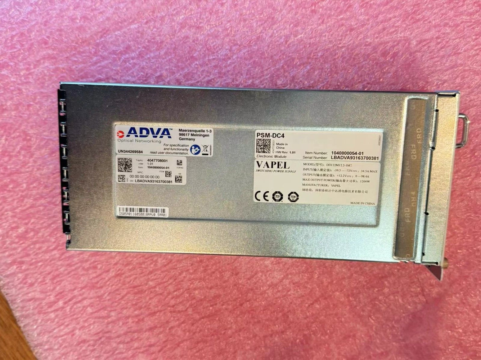 ADVA F8/PSM-DC4 1040800054-01 Power Supply Module, 800W, DC 48/60V for SH4R