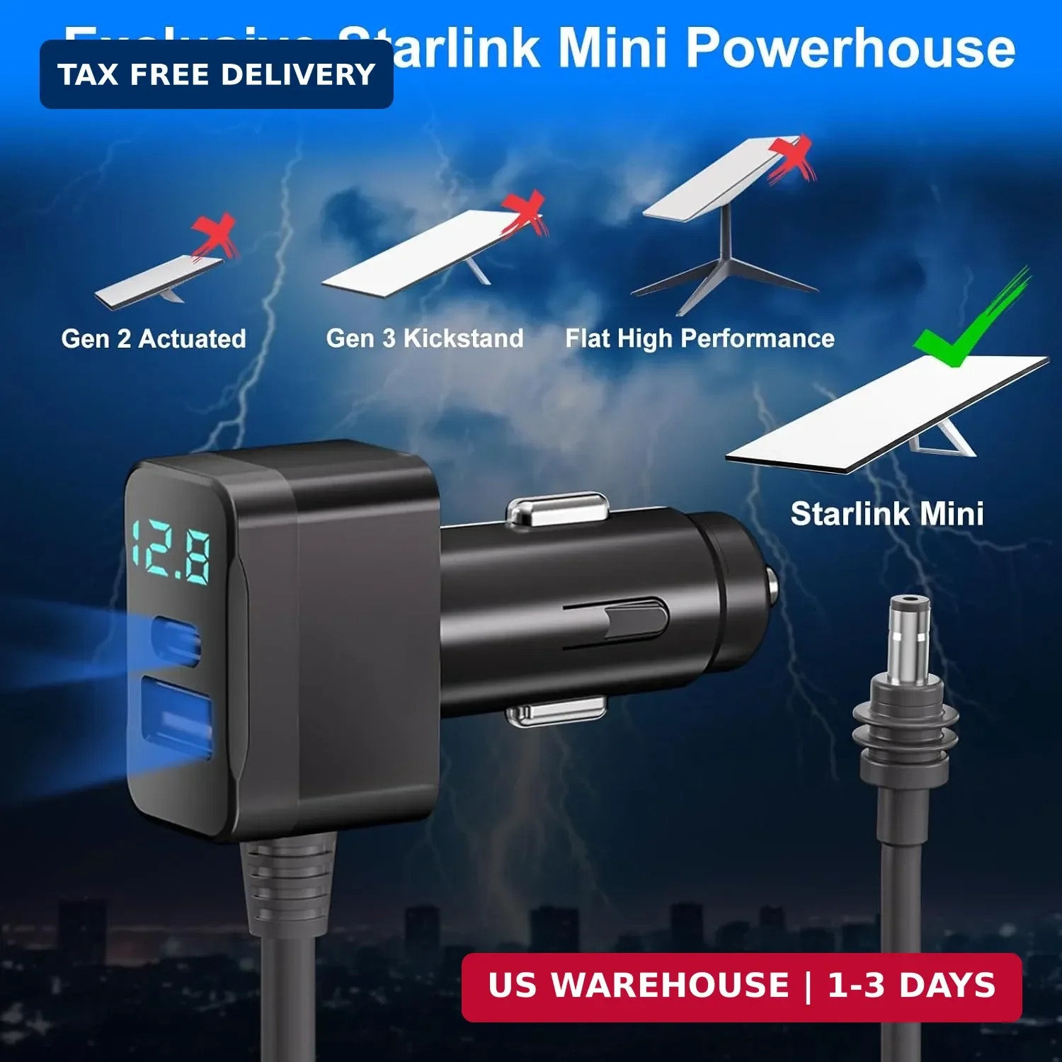 Starlink Mini Car Adapter 10FT 3-in-1 Cable & 12V-24V Adapter with Display | Sta