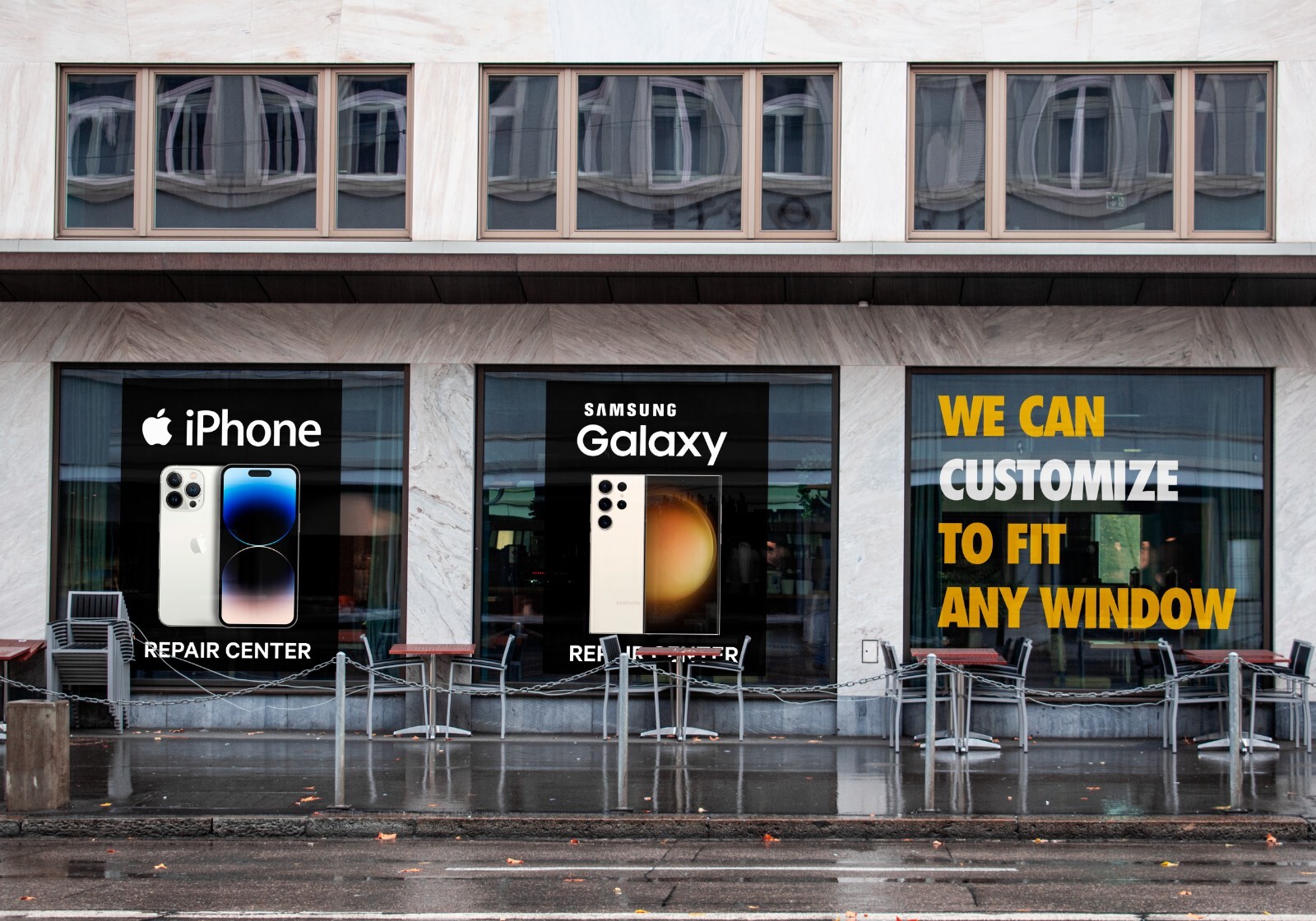 iPhone Galaxy cell phone repair sign poster perforated window decal sticker