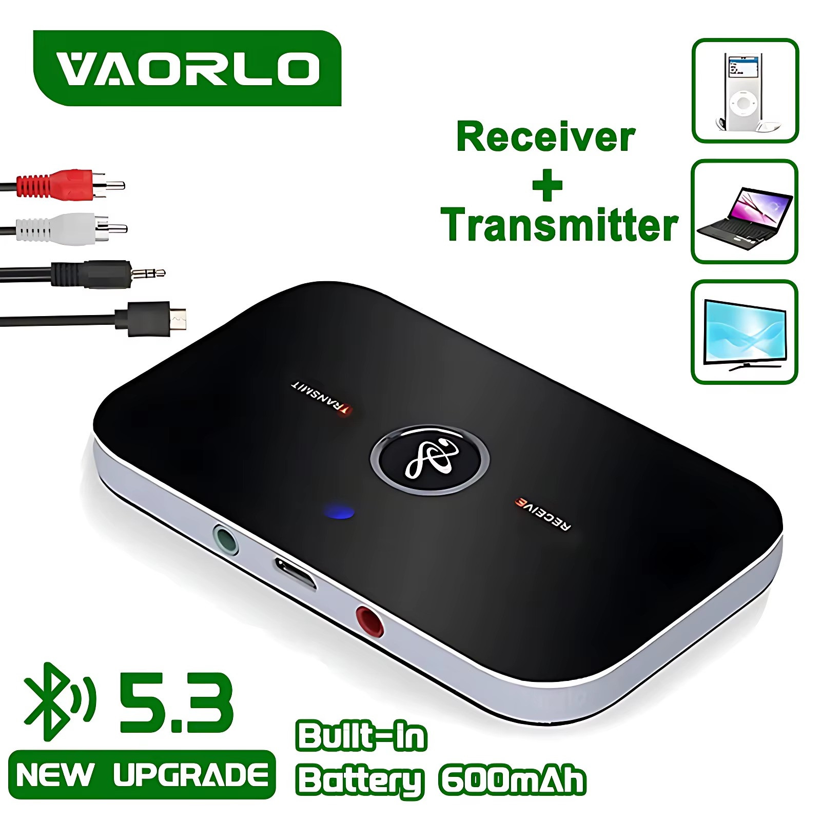 Bluetooth 5.0 Transmitter Receiver 2 IN 1 Wireless Audio 3.5mm Jack Aux Adapter