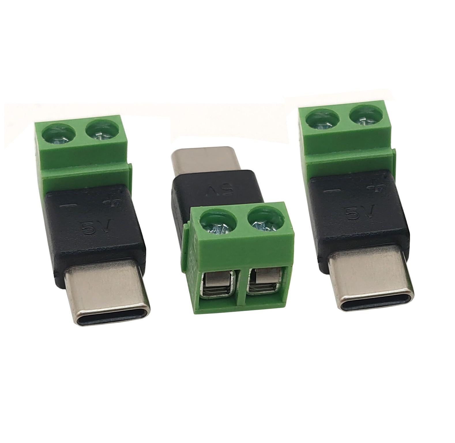 Qaoquda 3Pack USB Type C Male to 2 Pin Screw Terminal Solderless Bolt Green