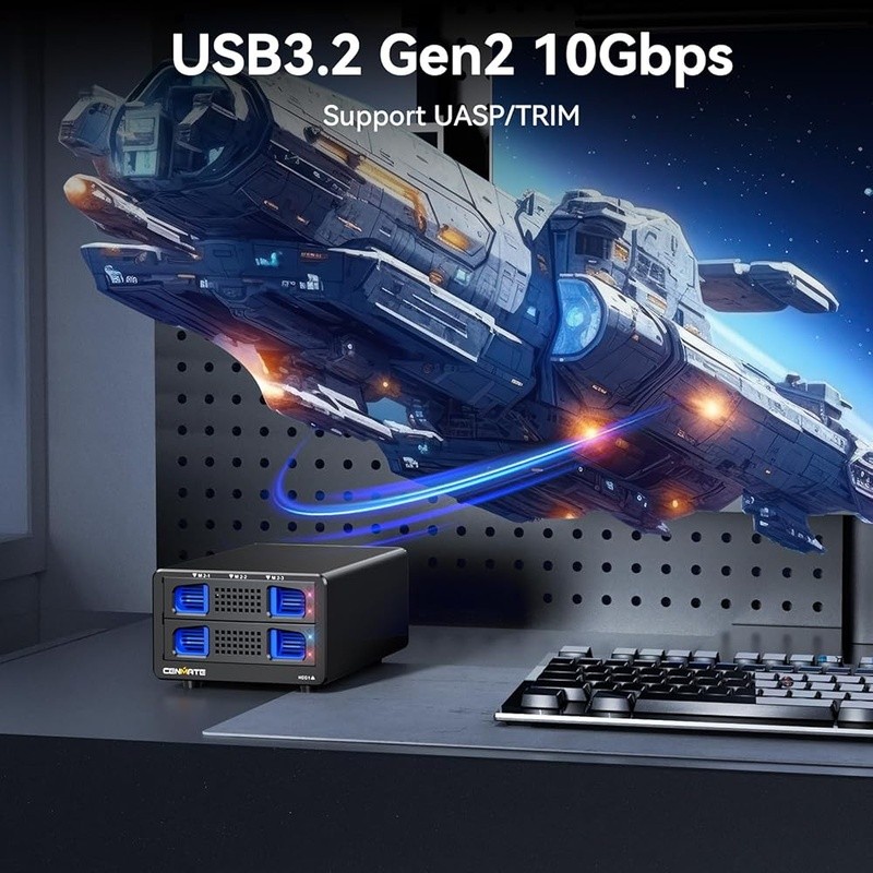 Hybrid HDD NVMe SSD Enclosure Up to 46TB 10Gbps USB 3.2 Tool-Free Installation