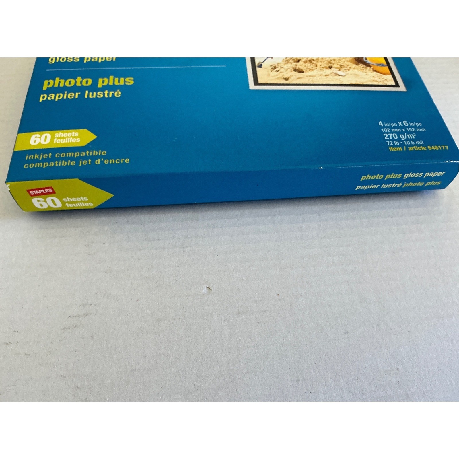 Staples Photo Plus Gloss Paper 4×6 Inkjet 60 Sheets 270gsm 648177 Blue Box