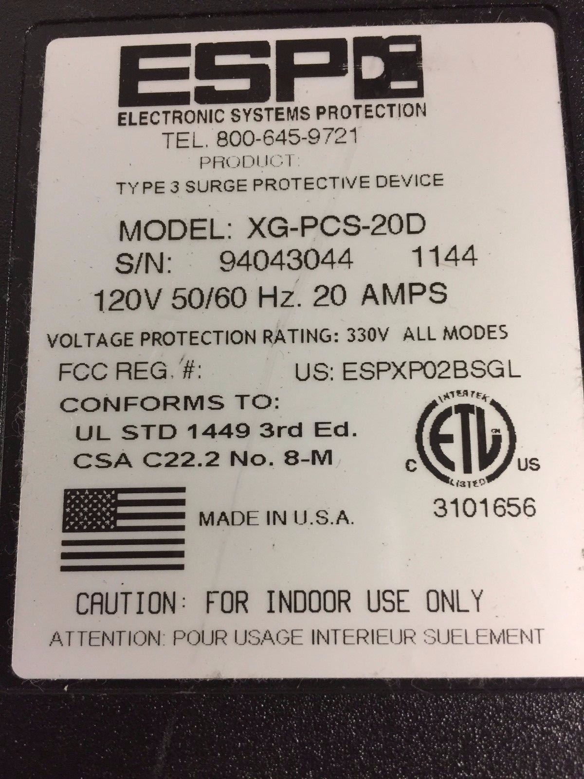 ESP Next Gen Surge protector 120v 20a XG-PCS-20D AC Power Line Filter 20 amp