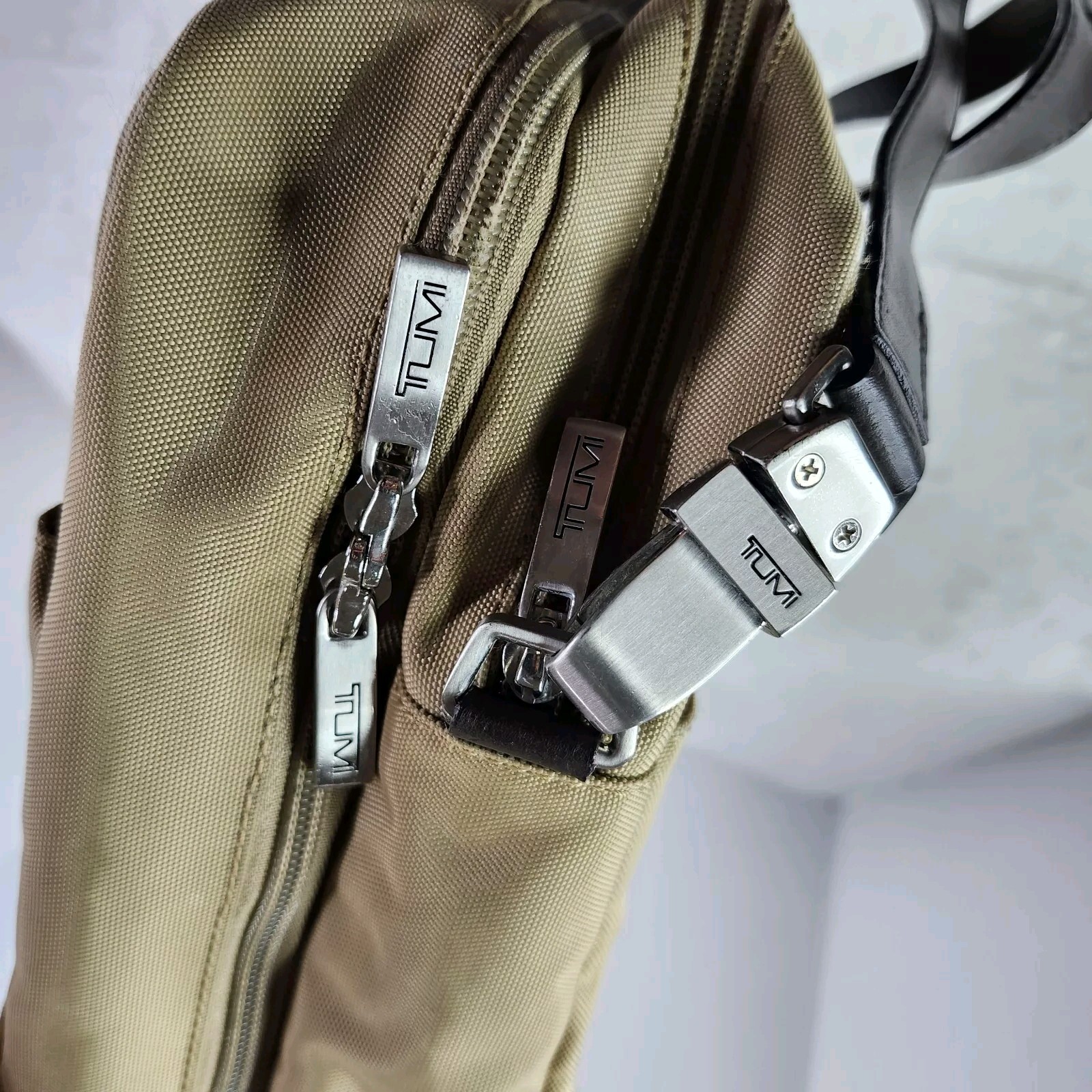 TUMI Beige Brown Nylon Leather Laptop Messenger Shoulder Bag