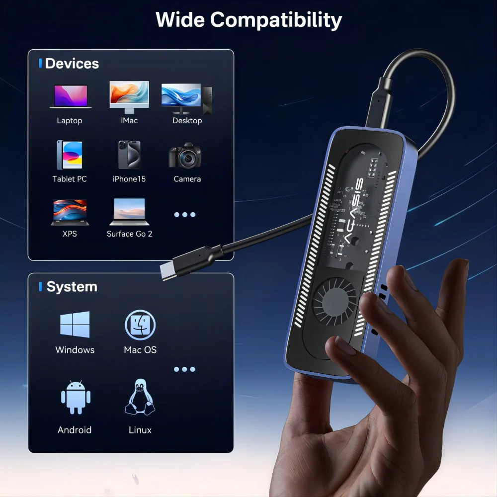 ACASIS USB 3.1 10Gbps M.2 NVMe SSD Enclosure with Built-in Fan Tool-Free Case
