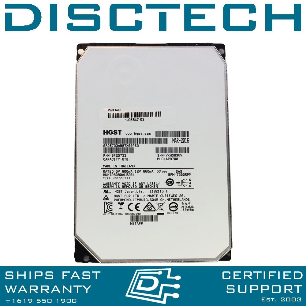 Hitachi HUH728080AL5204 0F23657 8TB 3.5 12Gbps 7.2k Ultrastar He8 512e SAS HDD