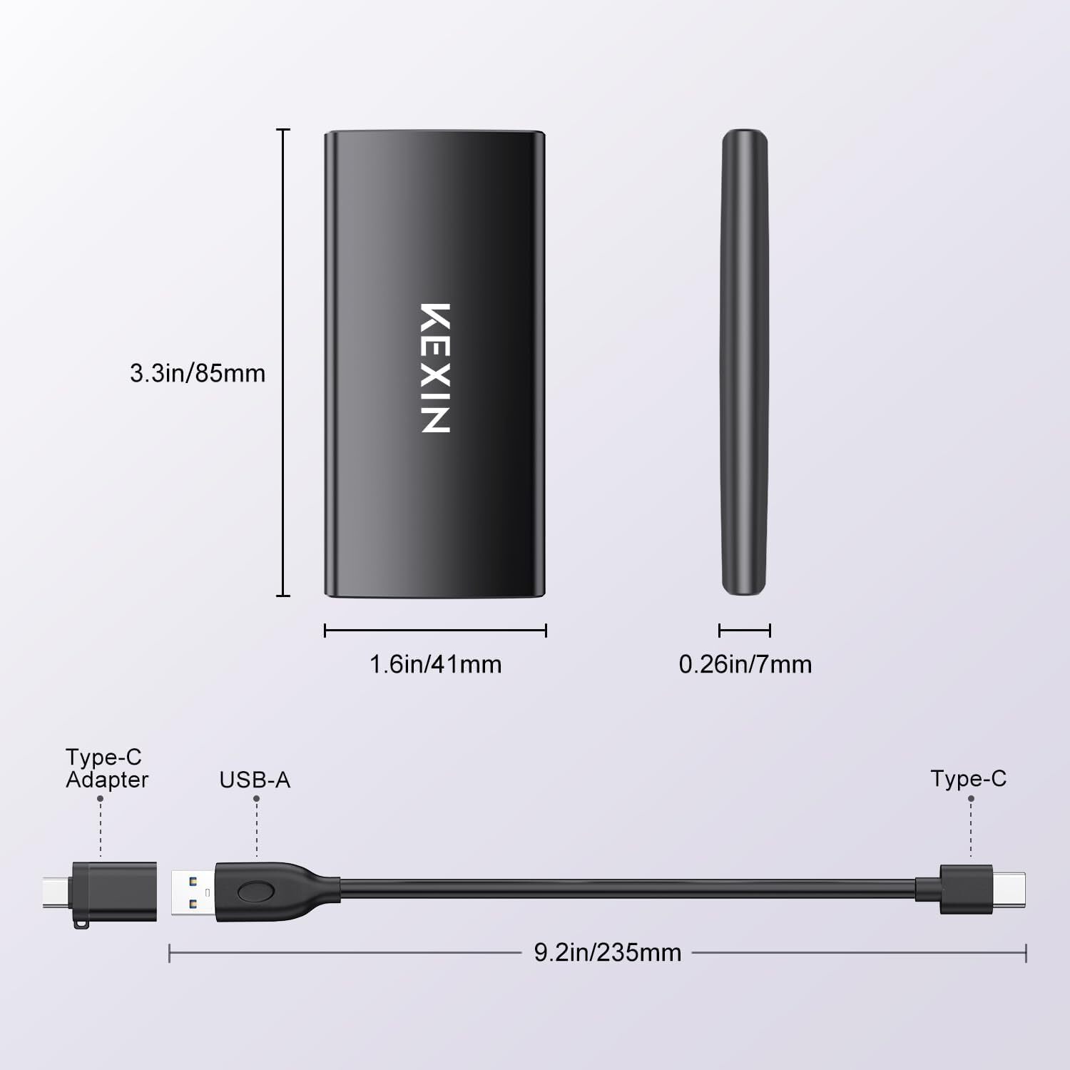 KEXIN External SSD USB-C Portable SSD USB 3.0 1TB Solid State Drive to 500MB/S