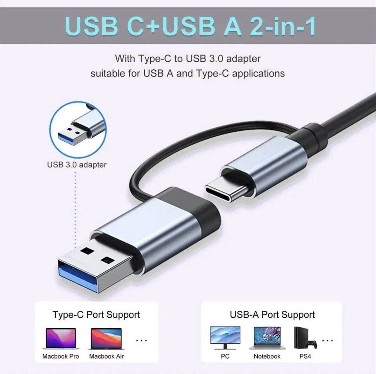 8 In 2 USB HUB With Splitter Card Reader, USB C Port, USB 3.0 / 2.0, SD/TF Split