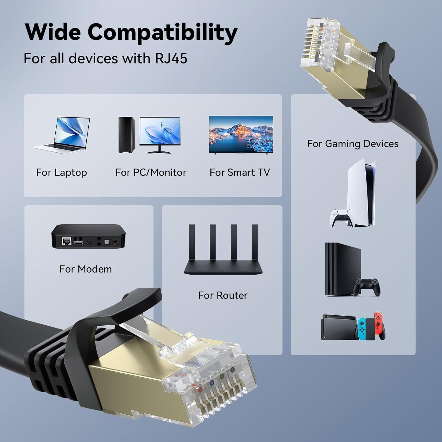 Cat 8 Ethernet Cable 50-200FT Flat 40Gbps Shielded RJ45 Gold Plated Gaming LAN