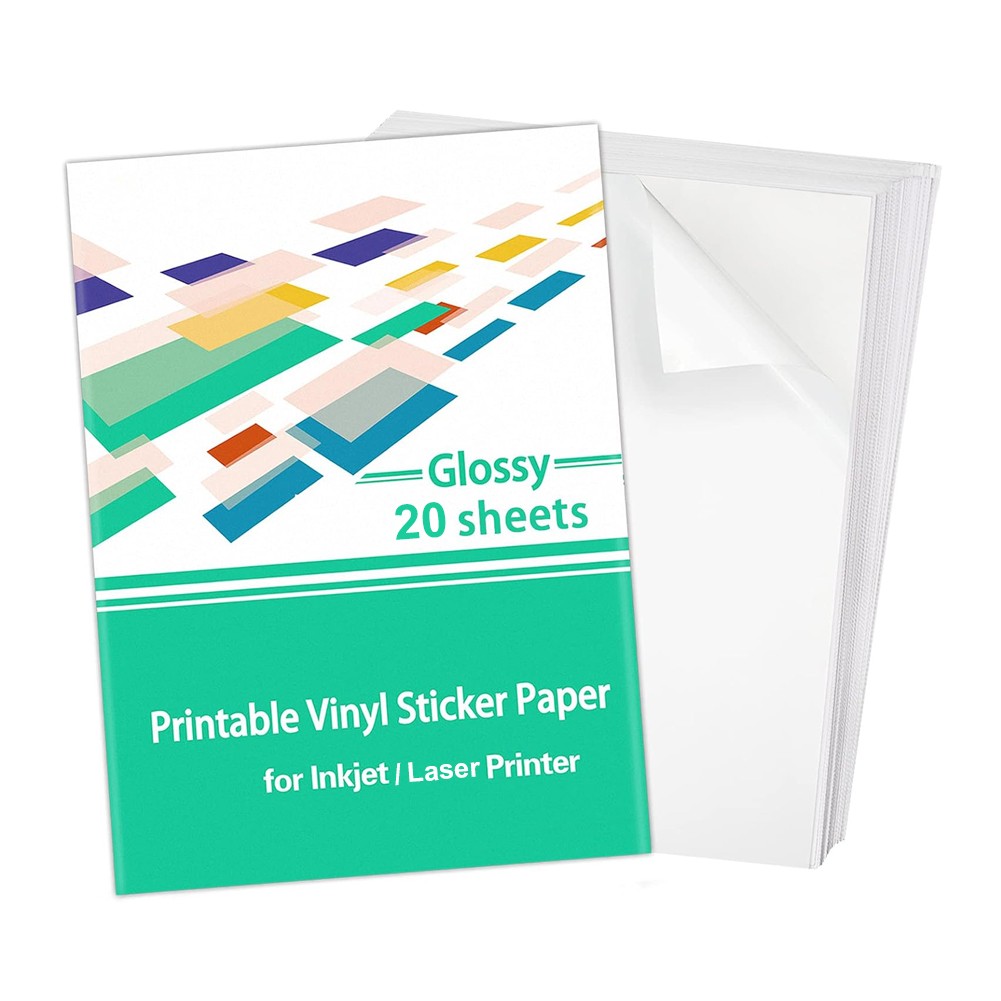 20 Printable Vinyl Sticker Paper 8.5×11 Glossy Waterproof Decal for Laser Inkjet