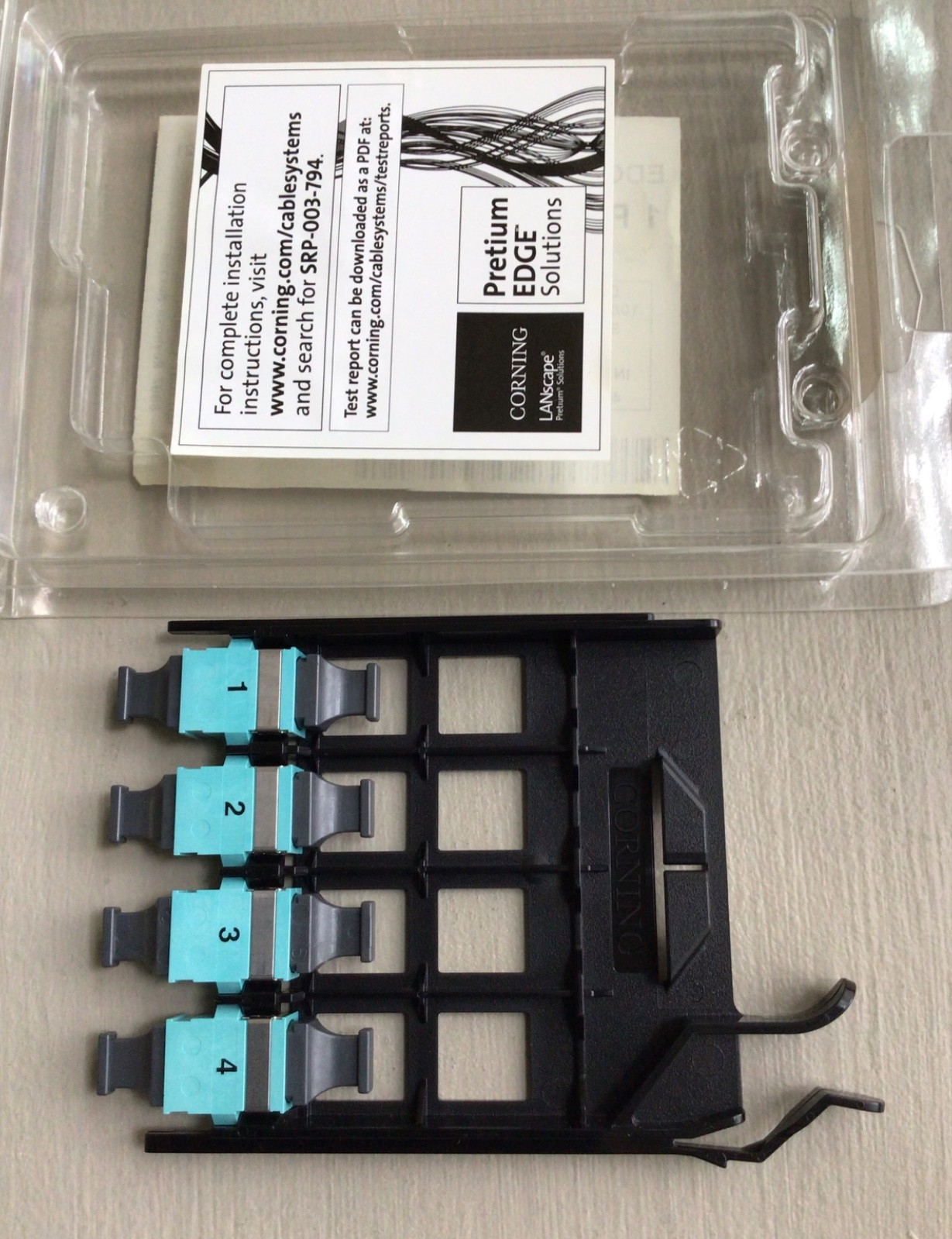 NEW Genuine Corning EDGE-CP48-E3 MTP Panel, FOUR Aqua Adaptors 546918 FREE Ship