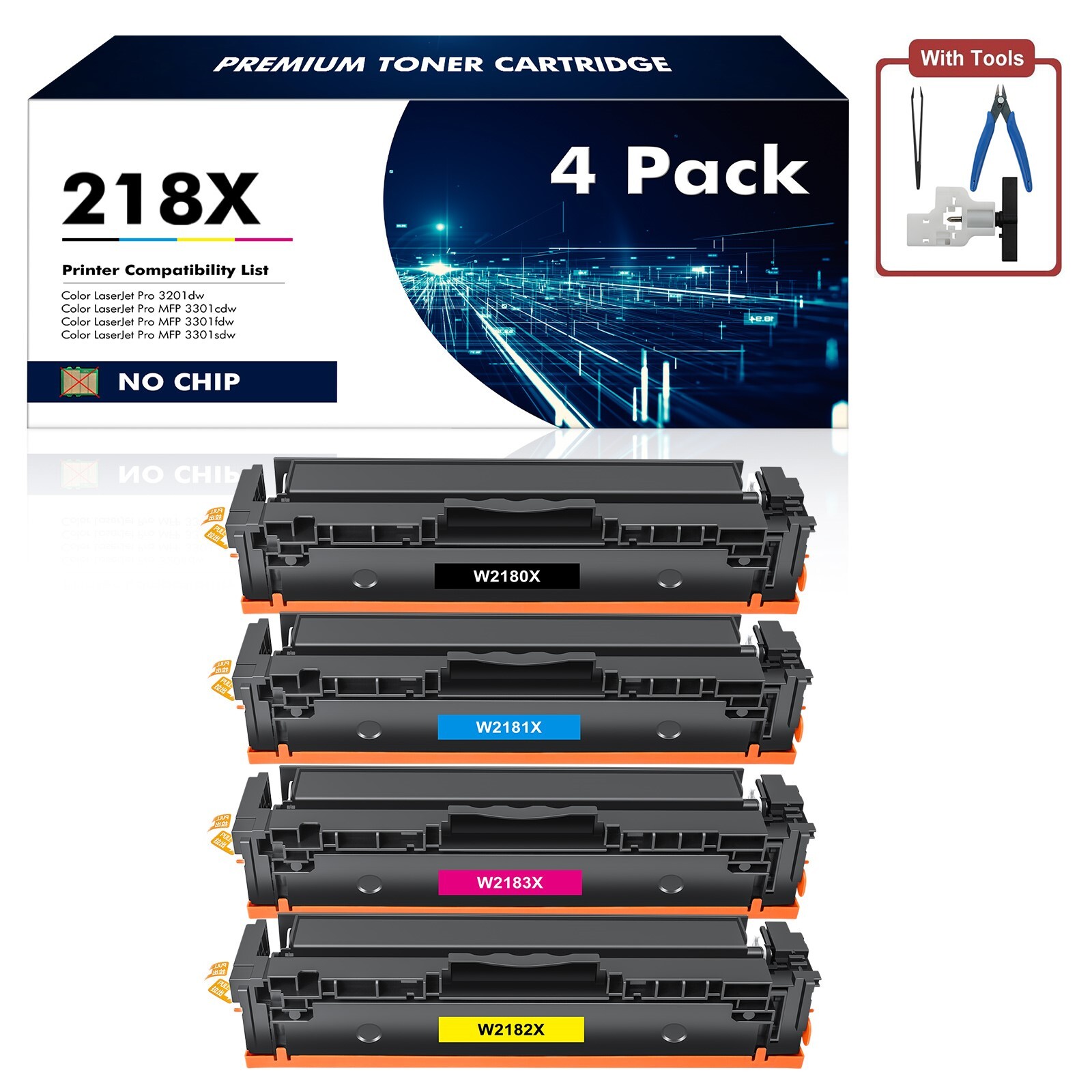 4 Pack 218X W2180X High Yield Toner NO CHIP Fits for HP LaserJet Pro MFP 3301sdw