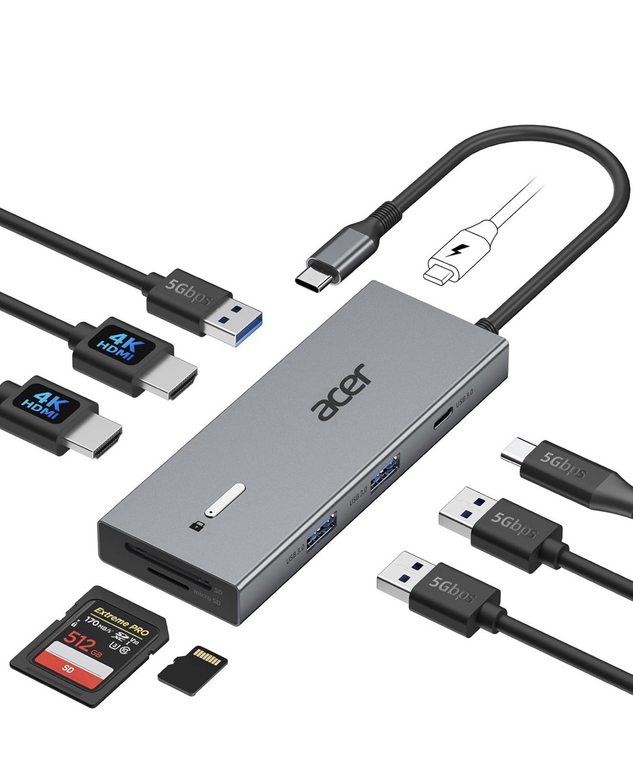 Acer USB C Docking Station Dual HDMI 4K@60Hz, 9-in-1 Laptop Dock 100W PD