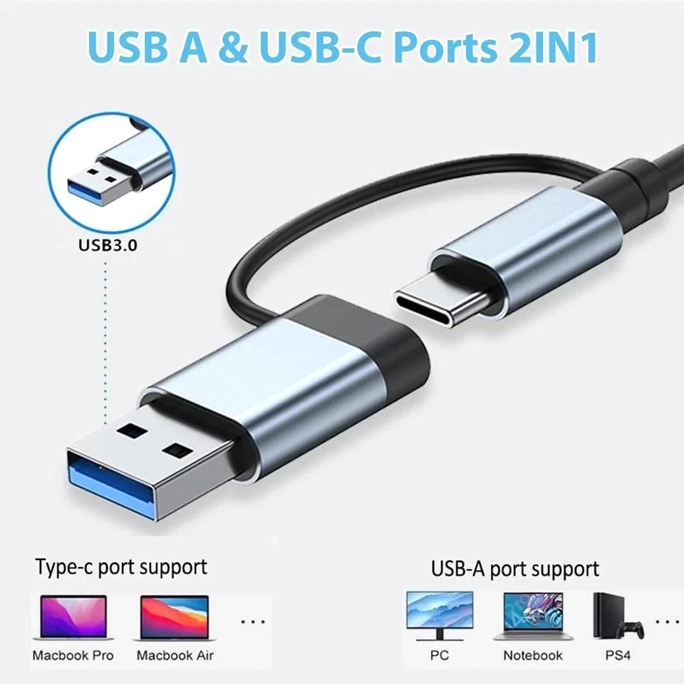 8 in 1 USB-C Hub Type C To USB 3.0 4K HDMI PD Adapter For iPhone Macbook Pro/Air