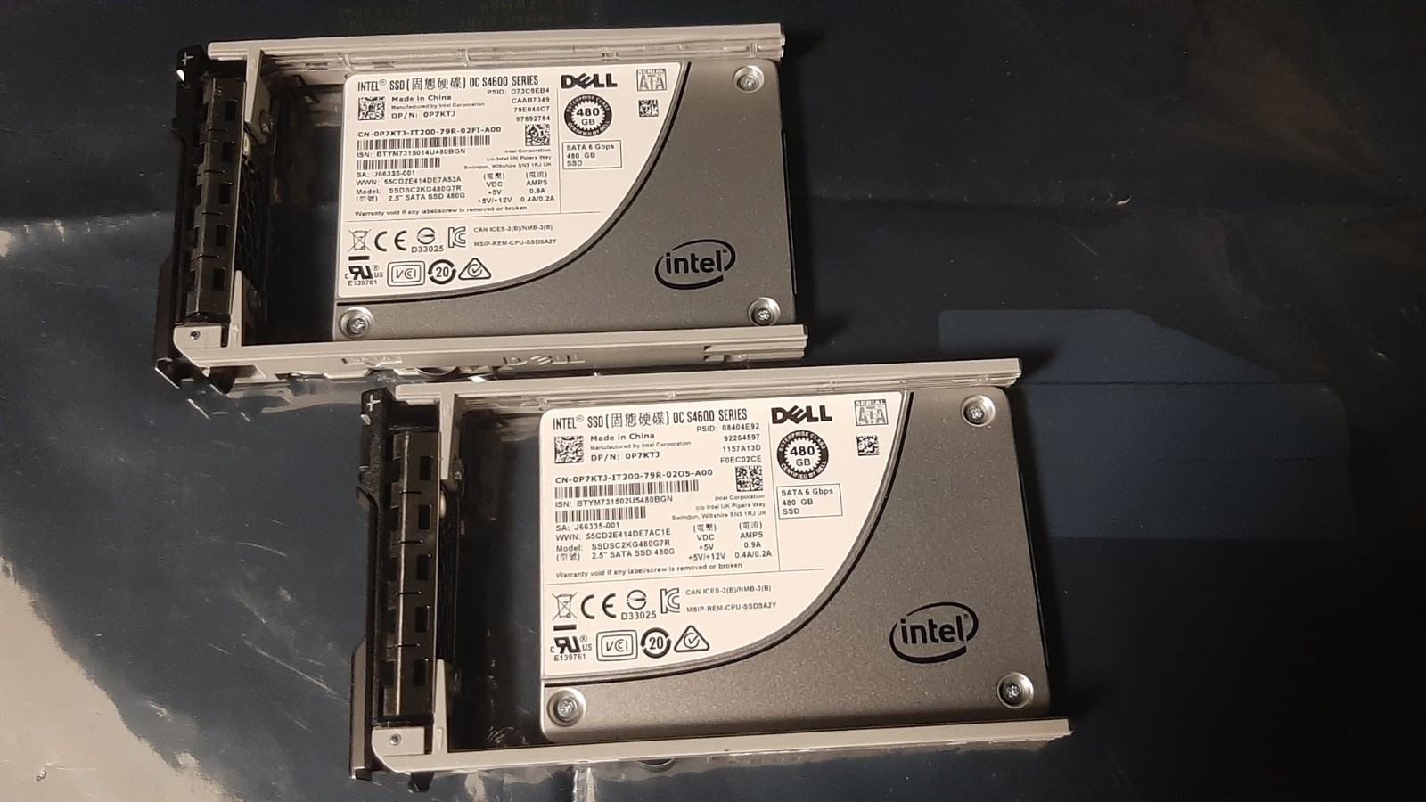 SET OF 2 – DELL/INTEL P7KTJ 480GB SSD DRIVES WITH TRAYS – FREE SHIP!!