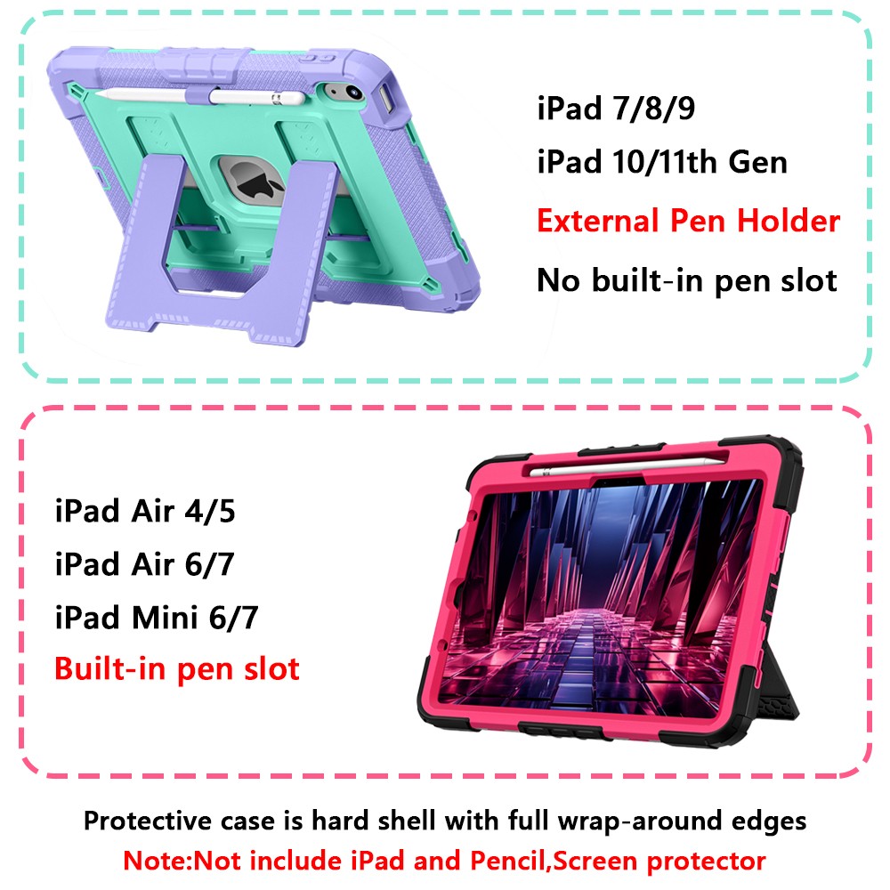 For Apple iPad A16/10th Gen Air 11 M4/M3/M2 Rugged Heavy Duty Stand Case w Strap