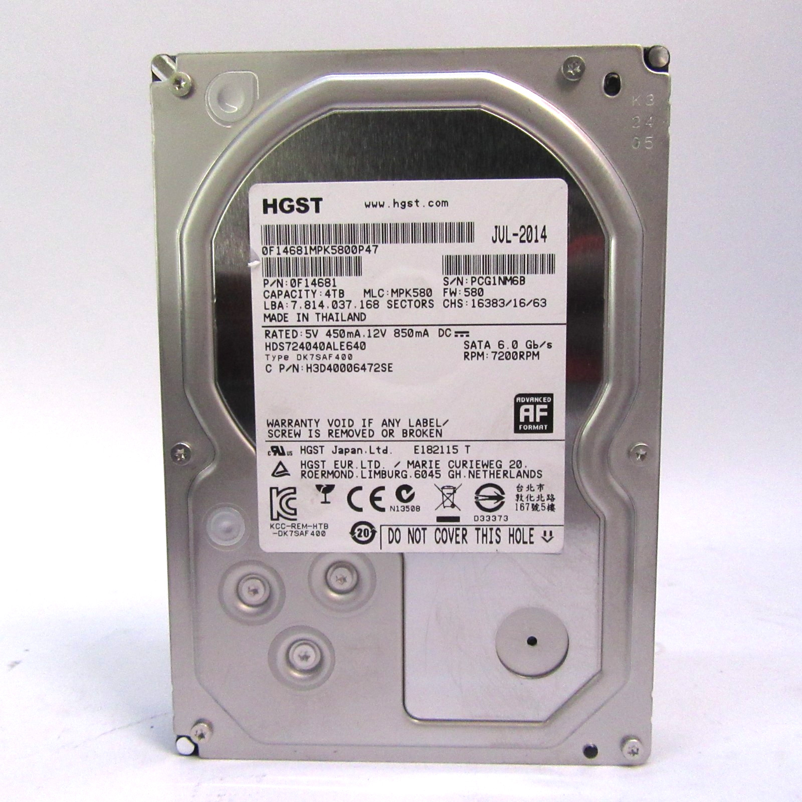 HGST 4TB HDD 3.5″ HDS724040ALE640 7.2K SATA 0F14681 T12-C8