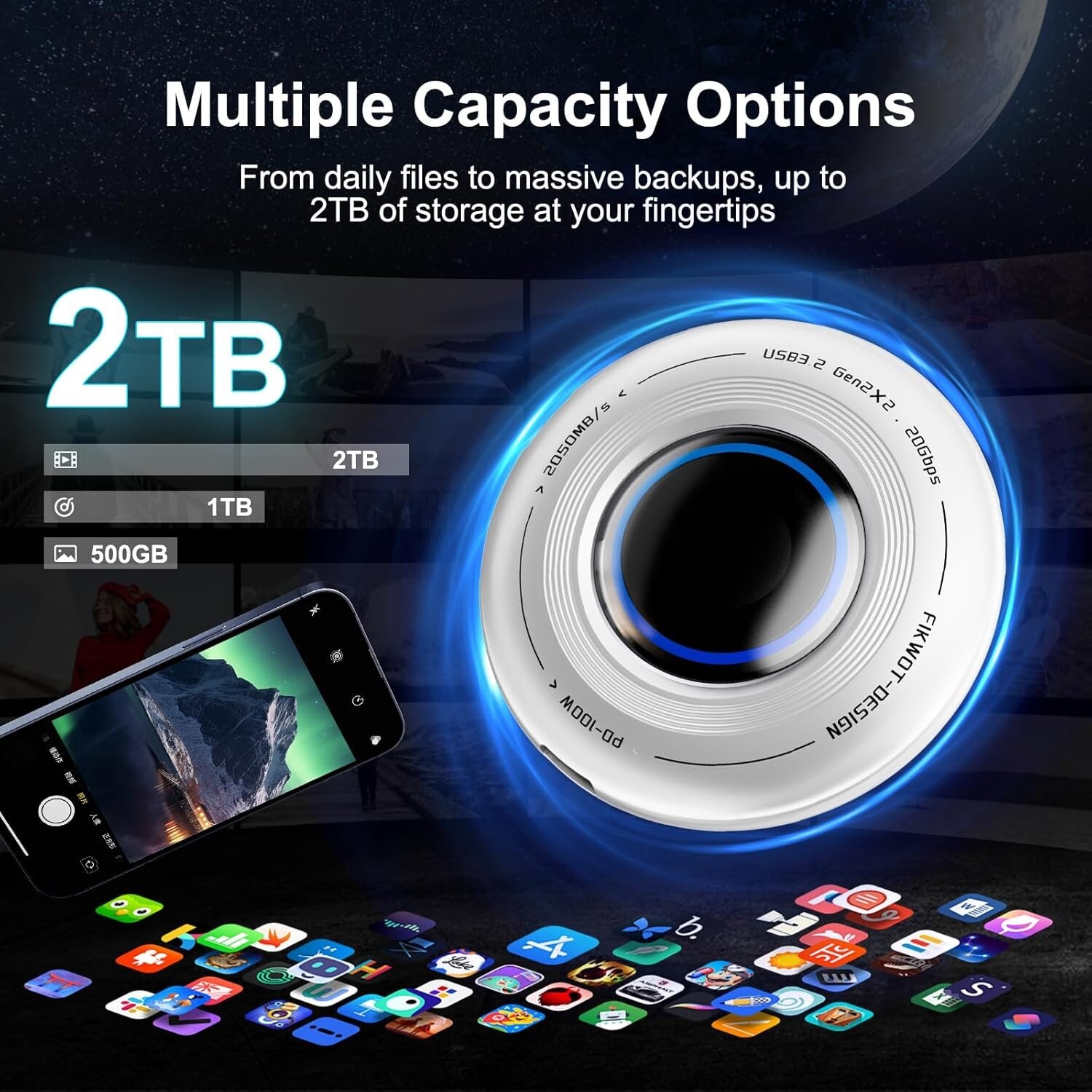 Fikwot FP108 External SSD 1050MBs Portable Solid State Drives with Magnetic Ring