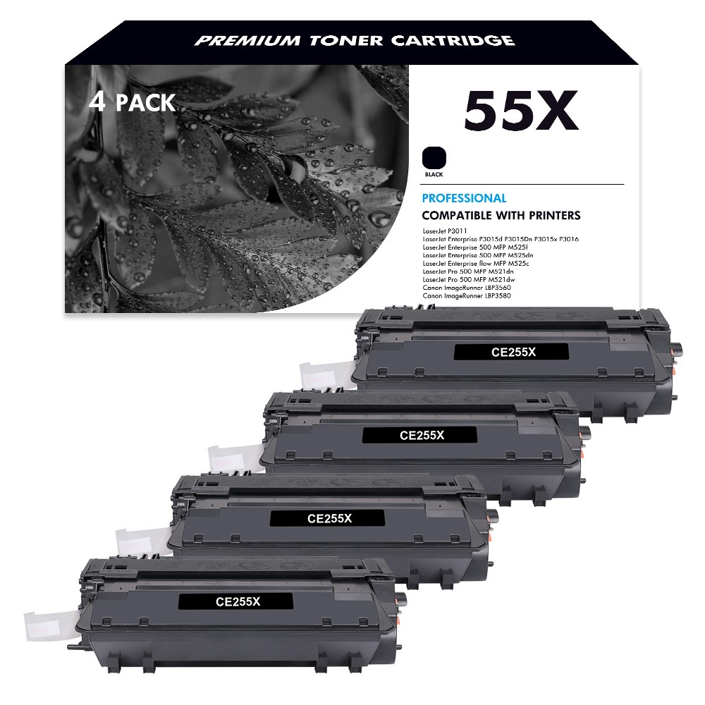 4PK CE255X 55X Toner Cartridge for HP LaserJet P3015 M521DN P3011 P3015DN P3015X