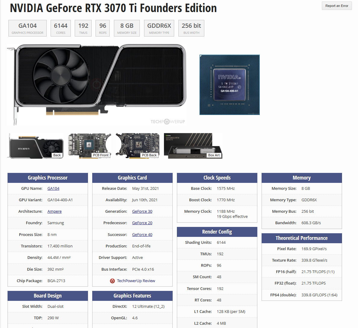 NVIDIA GeForce RTX 3070 Ti Founders Edition 8GB GDDR6 Graphics Card
