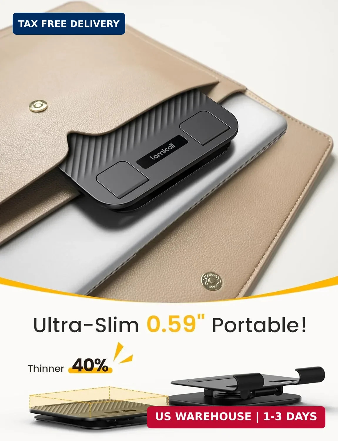 Lamicall Adjustable iPad Stand for Desk – [Ultra-Slim Foldable][360°Rotation Bas
