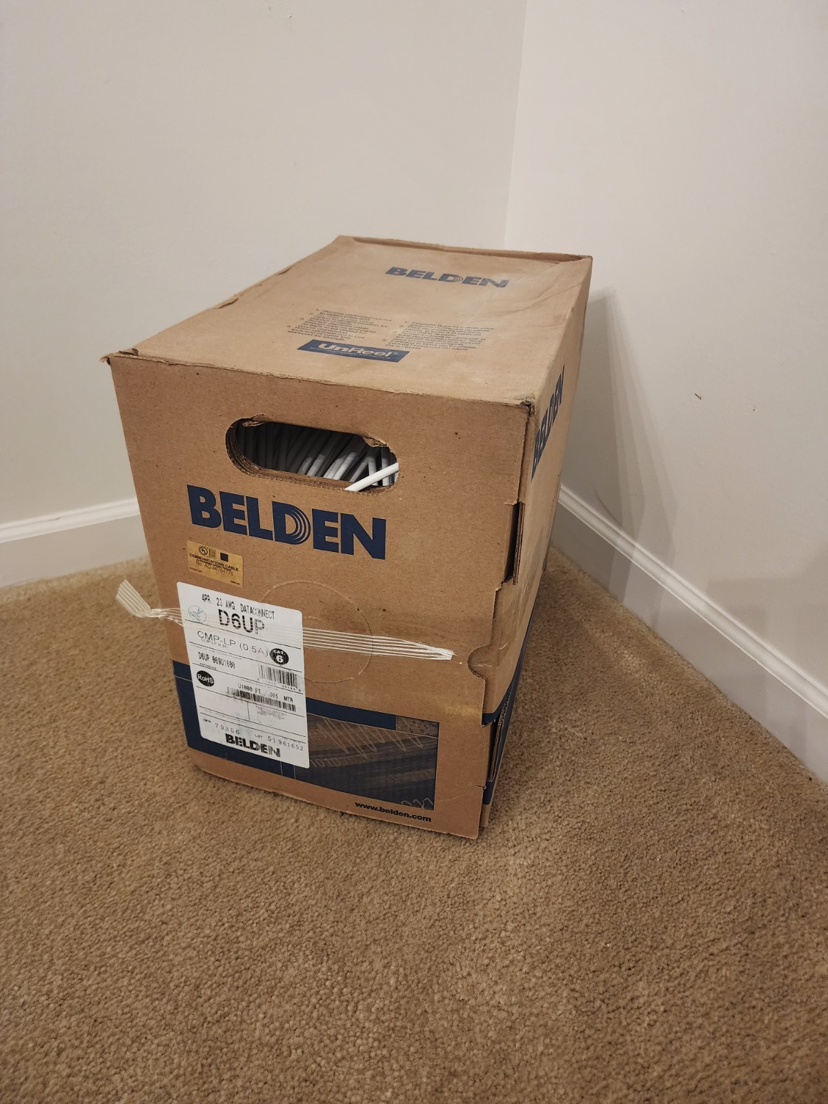 Belden cat6 plenum cable 1000′ white (D6UP)